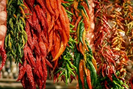 chilli, Sunny in the Boqueria market Barcelona Spain, Selective focus.の写真素材