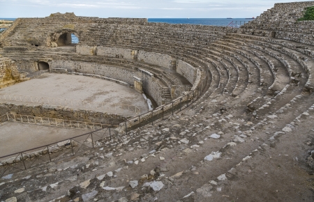 Ruins of the ancient amphitheater in Tarragona, Spainの写真素材