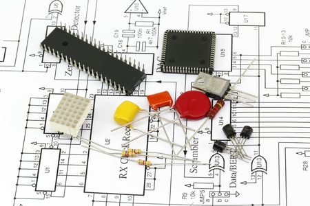 Electronics components and circuit diagram の写真素材