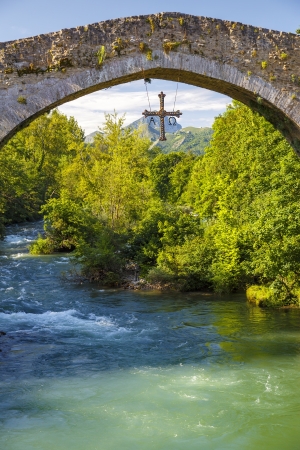 Old Roman stone bridge in Cangas de Onis, Spain の写真素材