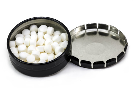  lockable metal box open pressure pills, isolated background