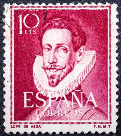 SPAIN - CIRCA 1951: a stamp printed in the Spain shows Lope de Vega, Spanish Playwright and Poet, circa 1951 のeditorial素材