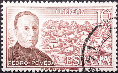 SPAIN - CIRCA 1974: stamp printed by Spain, shows Father Pedro Poveda, circa 1974 のeditorial素材