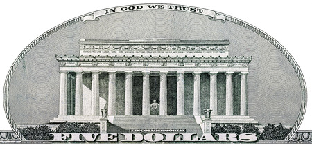 Detail of the bill of five dollars closeup