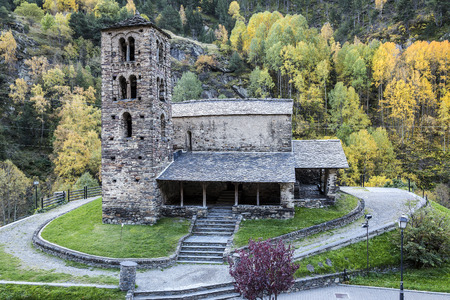 Sant Joan de Caselles (Canillo, Andorra). Romanesque church build in the 12th century.の写真素材