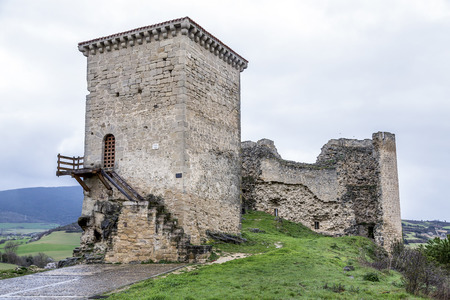 Castle of Santa Gadea del Cid with a dark sky in Burgos, Spainのeditorial素材