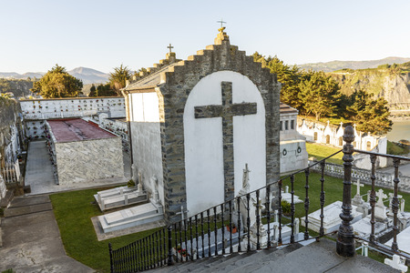 Luarca, Spain - March 31, 2015: The Cemetery of Luarca is one of the most beautiful in the Cantabrian coast and was built in 1809 to 1813. Some figures such as Nobel Prize Severo Ochoa rest hereのeditorial素材