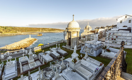 Luarca, Spain - March 31, 2015: The Cemetery of Luarca is one of the most beautiful in the Cantabrian coast and was built in 1809 to 1813. Some figures such as Nobel Prize Severo Ochoa rest hereのeditorial素材