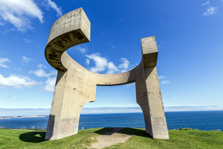 Gijon, Spain - March 31, 2015: Eulogy of the Horizon in Gijon, Spain. Sculpture designed by Eduardo Chillida and it is one of the most recognized monuments in Gijon, Asturias.のeditorial素材