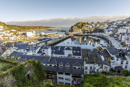 Luarca, Spain - March 31, 2015: View of the port of Luarca and homes. Located in Asturias, is one the most beautiful and tourist cities of the north of Spain.のeditorial素材