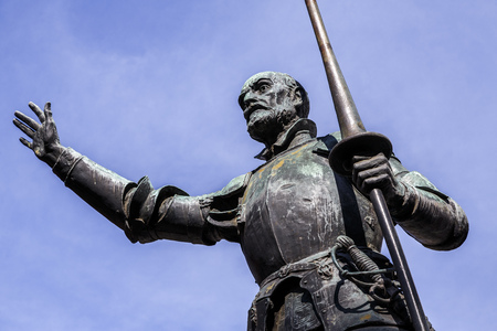Statues of Don Quixote and Sancho Panza at the Plaza de Espana in Madrid, Spain Detail of Don Quixoteのeditorial素材