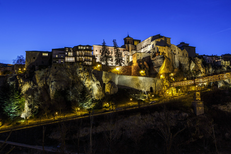 General view of the historic city of Cuenca, Spain nocturnal imageの写真素材