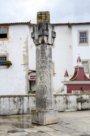 Portugal, Obidos  Picturesque, medieval town of Obidos. Old pillory.の写真素材