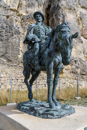 Equestrian statue of Ramon Cabrera at Castell de Morella. Province of Castellon, Valencian Community, Spain.の写真素材