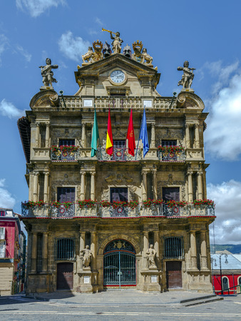 Town Hall of Pamplona, ancient and historical building in Spainのeditorial素材