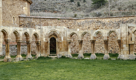 Intersecting arches in the courtyard of the Monastery of San Juan de Duero in Soria の写真素材