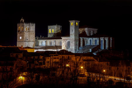 St Mary Cathedral of Siguenza Guadalajara province Castilla-La Mancha Spain. Nocturnalの写真素材