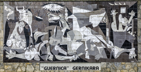 Guernica, Spain - April 09, 2018: A tiled wall in Gernika reminds of the bombing during the Spanish Civil War.Painting 1937 by Pablo Picassoのeditorial素材
