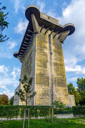 Vienna, Austria  - September 16, 2019:  Flak tower in the Augarten park, errected during the Second world war. Leopoldstadt district, city of Vienna, Austria.のeditorial素材