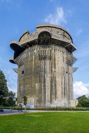 Vienna, Austria  - September 16, 2019:  Flak tower in the Augarten park, errected during the Second world war. Leopoldstadt district, city of Vienna, Austria.のeditorial素材