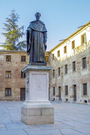 Fray Luis de Leon sculpture in Salamanca near University Spain exterior image shot from public floorのeditorial素材