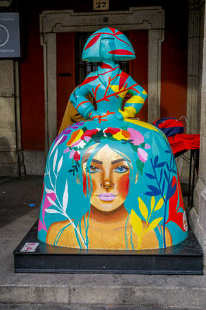 Madrid, Spain - November 10, 2019: Spanish Menina in the city center. The artist Antonio Azzato creates an impressive exhibition recalling the famous "meninas" from Velazquez.のeditorial素材