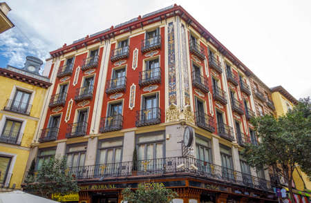 Madrid, Spain - November 10, 2019: Exterior of the Petite Palace Posada hotel. The Petit Palace Posada del Peine Hotel is 4-star superior hotel and it's the oldest hotel in Spain.のeditorial素材