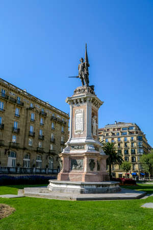 San Sebastian, Spain september 12, 2020: Square with monument to admiral Antonio de Oquendo in San...