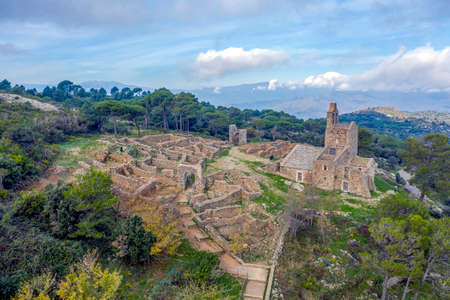 Ruins of Church of Santa Creu de Rodes, Girona Catalonia, Spainのeditorial素材