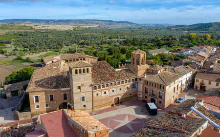 Palace-fortress of the Order of Saint John of Jerusalem, and the church of San Miguel, in the small town of Ambel, Campo de Borja, Aragon, Spainのeditorial素材