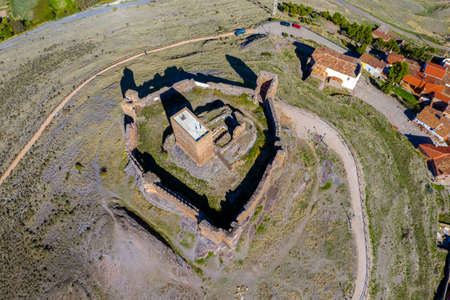 Trasmoz Castle, 13th century medieval fortress, Tarazona region, Zaragoza province, Spain. Aerial top viewのeditorial素材