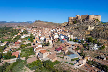 Aerial panoramic view of Mesones de Isuela in Aragon, Zaragoza Spainのeditorial素材