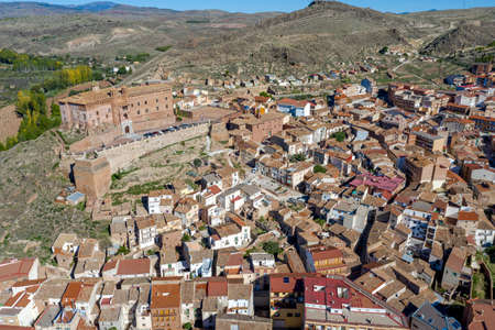 Panoramic view of Illueca municipality in the province of Zaragoza, autonomous community of Aragon, in Spain, capital of the Aranda region.のeditorial素材