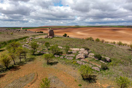 Pozaldez Castle is located in the town of Pozaldez, province of Valladolid, Castilla y Leon, Spain. Today you can still visit the few vestiges that remain (basically a part of the facade of a towerのeditorial素材