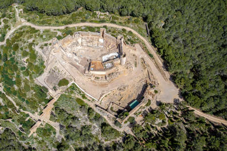 Xivert castle in Alcala de Chivert of Castellon Templarios of Spain aerial overhead viewの写真素材