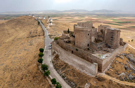 View at the La Muela castle near Consuegra town in La Mancha, Toledo province, Spainのeditorial素材