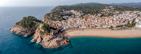 the popular Village of Tossa de Mar at Costa Brava,Catalonia,mediterranean Sea,Spain Panoramic aerial viewの写真素材