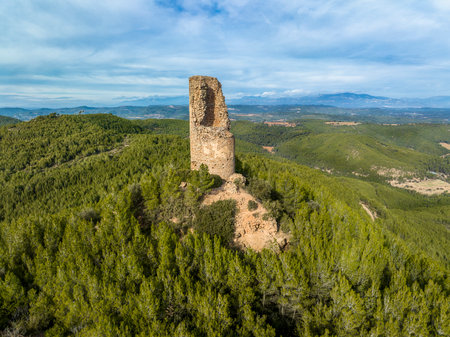 Moors watchtower in Castellnou de Bages, Barcelona prvince, Catalonia Spain. It dates from the 11th century, twelve meters high and two-meter wallsの写真素材