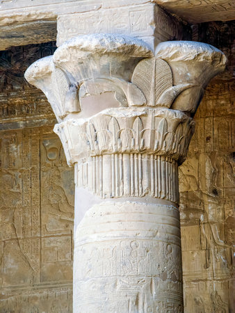ancient egyptian architecture ruins. hieroglyphs and columns of the Temple of Horus at Edfu, in Egyptの写真素材