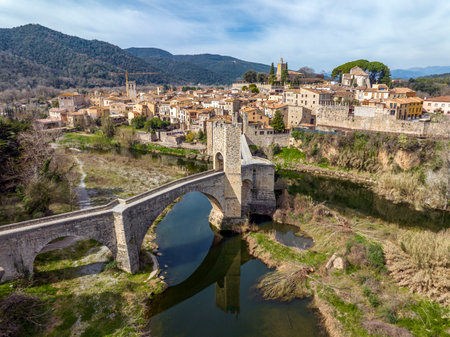 Besalu Spain, a Catalan village, seems to have stopped the clock in the middle ages.の写真素材