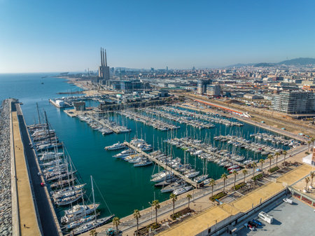 Badalona , Spain - February 22, 2023: The port of Marina de Badalona is a marina and fishing port located in the city of Badalona, province of Barcelona, Spain. Catalonia.のeditorial素材