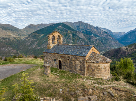 Roman Church of Hermitage of San Quirce de Durro (Catalonia - Spain). This is one of the nine churches which belongs to the UNESCO World Heritage Siteの写真素材