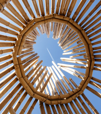 Bamboo shelter on the beachの写真素材