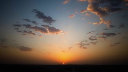 Drone shot of cloudy sky at dawn in Indore, India on May 22,'2020.の写真素材