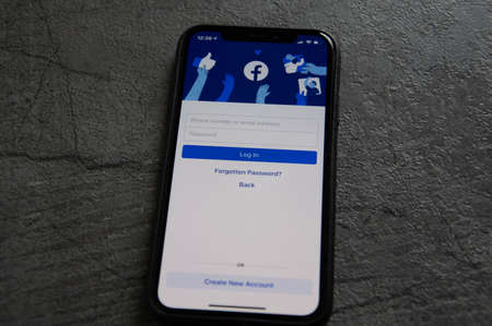 Indore, India - June 15,'2020: Facebook on Smart Phone Screen. Social Media are Most Popular Tool for Communication Sharing Information and Content Between People in Internet. 3D render.のeditorial素材