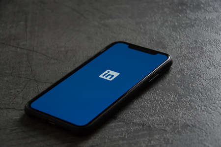 Indore, India - June 17,'2020: iPhone XS with LinkedIn application on the screen. LinkedIn is a business-oriented social networking service.のeditorial素材