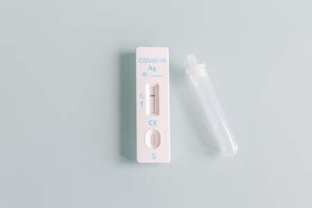 Cassettte with negative result of covid-19 antigen rapid test. Medical care conceptの写真素材