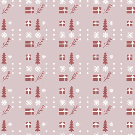 Patern, seamless pattern, Christmas with cute trees, gifts, New Year's elements. Vector design for web, print, gift paper, websites banners, marketing materials, social media, mobile apps.のイラスト素材