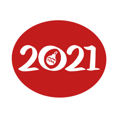 Happy New Year 2021 and Merry Christmas. Vector illustration with handwritten text 2021 in white and red.のイラスト素材
