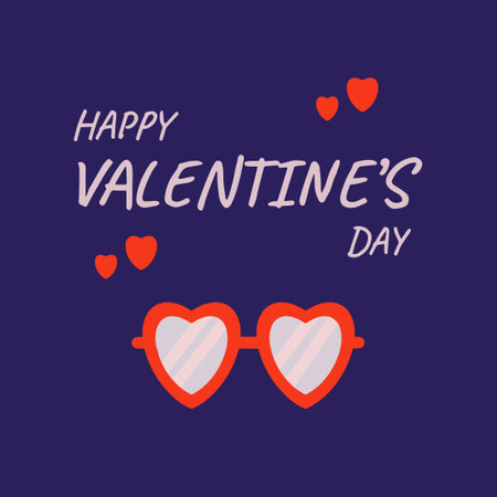 Happy Valentine's Day, February 14th. Vector card with glasses and hearts with lettering.のイラスト素材